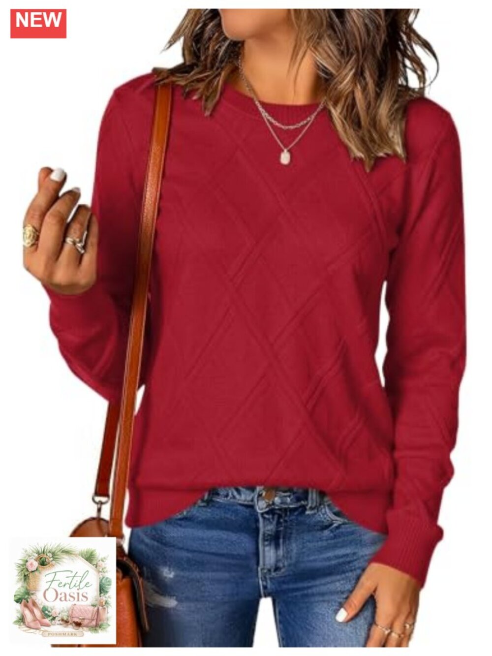 Women's Cable Knit Crewneck Pullover Sweater Long Sleeve Viscose Blend